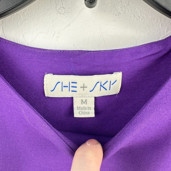 She + Sky Tank Top Womens M Purple Cropped Cotton Pullover Round Neck Stretch - Picture 5 of 6